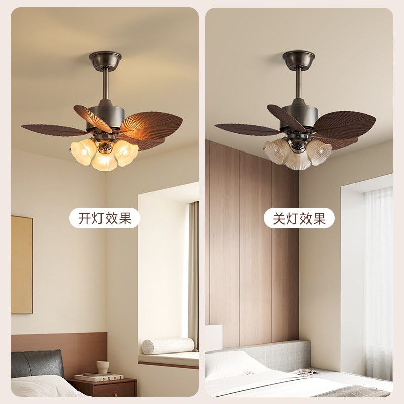 风扇灯2024新款复古法式吊扇灯青古铜拉丝书房茶T室餐厅高端电风