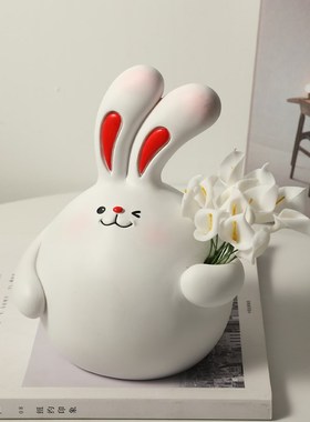 创意兔子捧d花花瓶摆件玄关电视鞋柜客厅书餐桌插花乔迁家居装饰