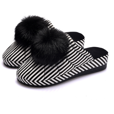 居家毛球棉拖鞋女坡跟室s内外毛绒皮防水月子鞋厚底防滑保暖后包