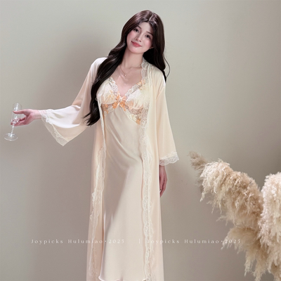 「JoyPicks」贵气娇女 法式睡裙女显瘦高级感睡袍带胸垫蕾丝睡衣