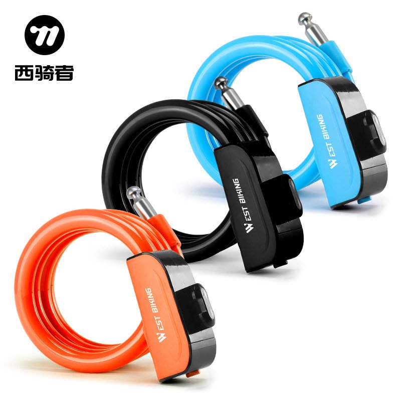 WEST BIKING自行车锁PVC钢缆防盗防水骑行锁便携加长加粗山地车锁