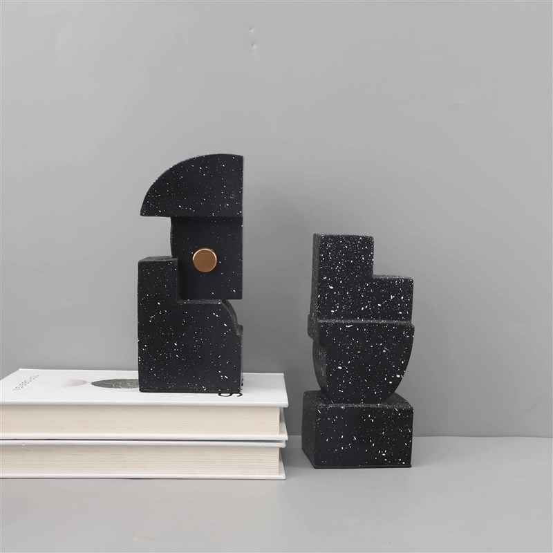 轻奢现代几何黑色书n档样板房售楼部软装公司简约摆件书桌客厅书