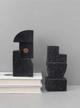 轻奢现代几何黑色书n档样板房售楼部软装公司简约摆件书桌客厅书
