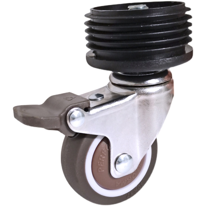 圆管万向轮脚轮轮子插杆滑轮带刹车50MM4I0孔厨具台轮45不锈钢轮3