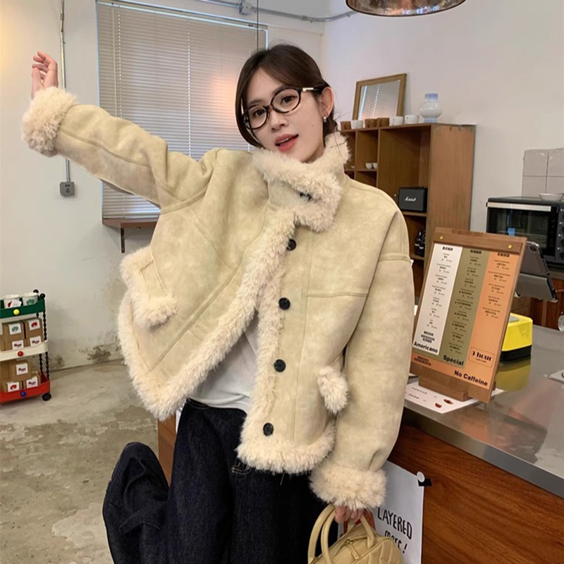 小个子羊羔毛外套女2025新款冬季