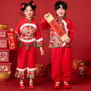 元旦儿童喜庆演出服灯笼中国红秧歌服开门红新年打鼓舞蹈服表演服