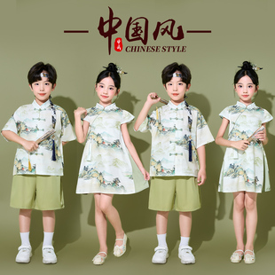 儿童中国风演出服小学生唐装朗诵合唱班服幼儿园男女通汉服表演服