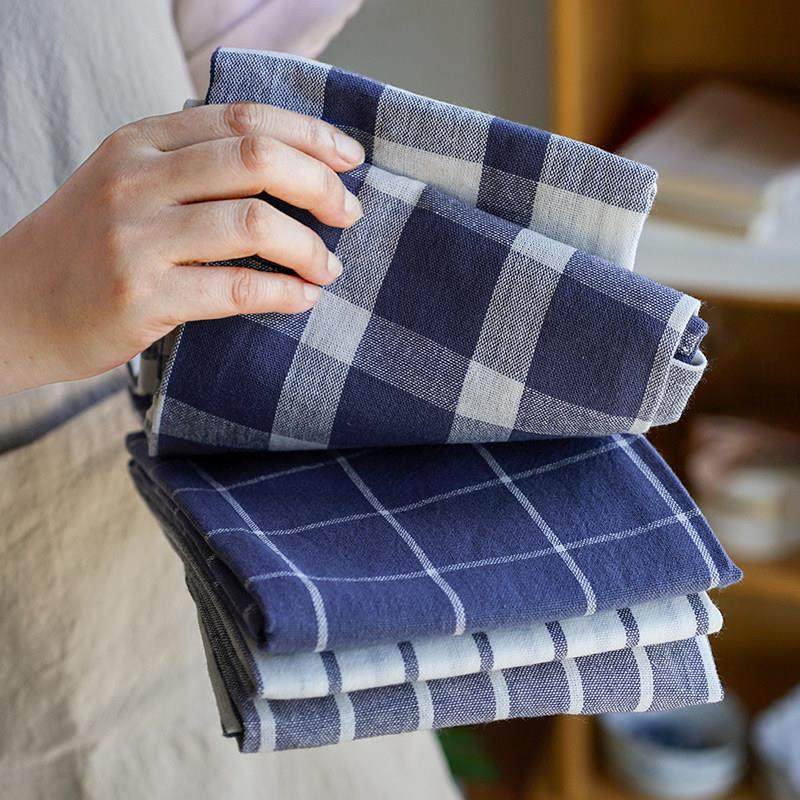 纯棉餐巾日式简约布艺手工条纹格子透气擦手水洗盖布家用隔热餐布