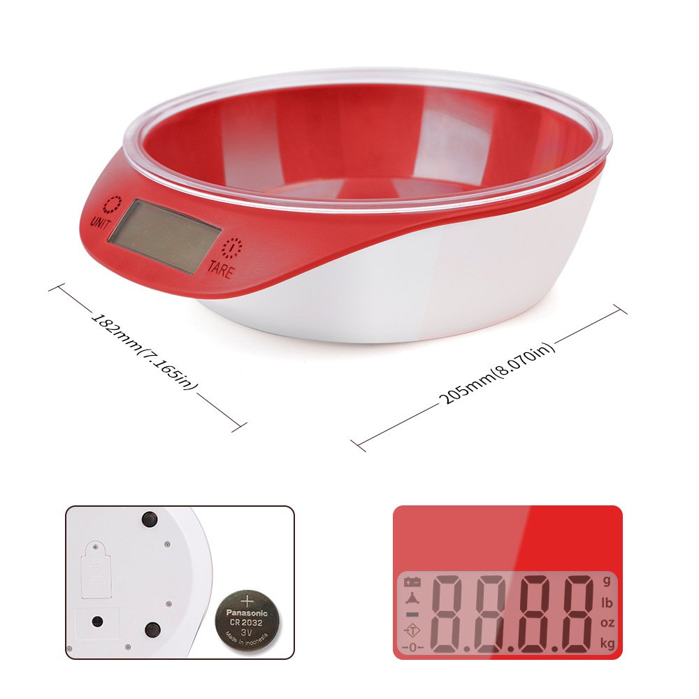 【现货】新款多功能电子秤宠物食物食品碗秤家用小型克重秤5KG/1g