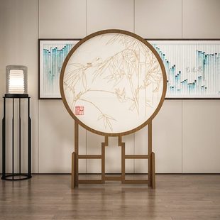 座屏实木屏风书房茶室展会装 新中式 饰隔断定制禅意镂空玄关竹子