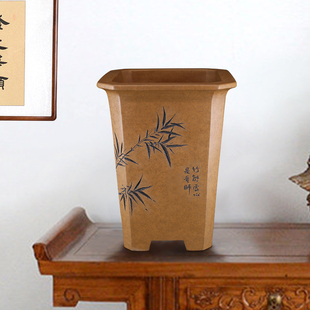 新款 特大号精品高四方切角名家秦夕洪段泥柴烧签筒千筒兰花盆景盆