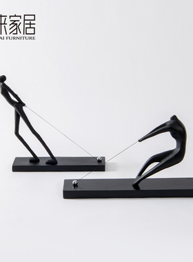 现代简约拉绳人物摆件客厅酒柜电视柜装饰品样板房酒柜设计师软装