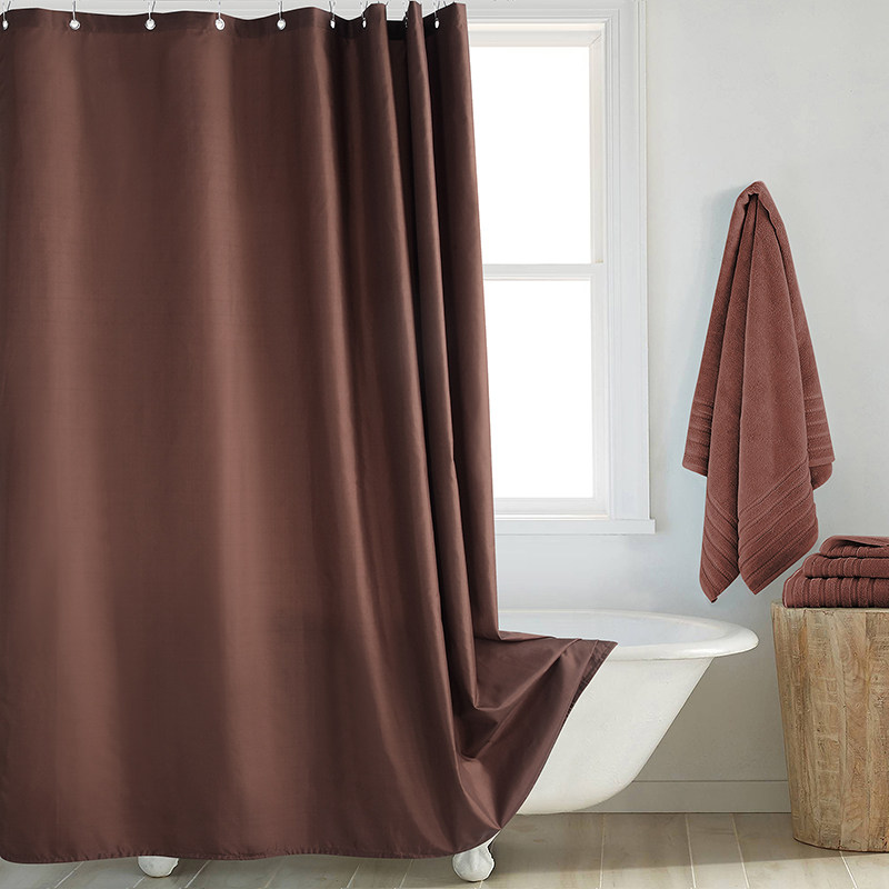 白色黑色棕色灰色蓝色粉色浴帘套装免打孔高级防水浴室干湿分离