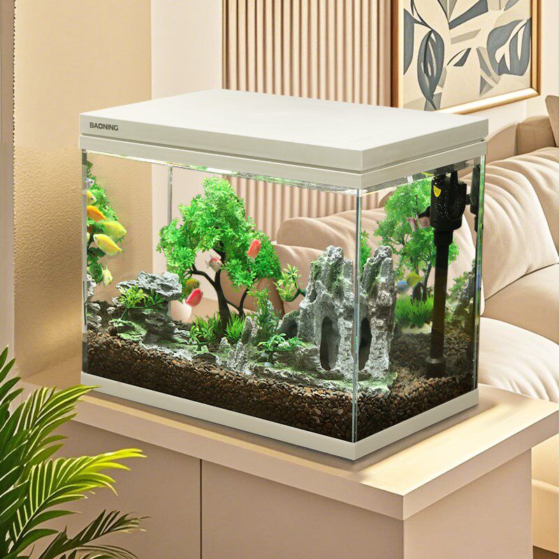 宝宁玻璃超白缸小型金鱼缸过滤制氧一体机生态家用客厅水族箱桌面