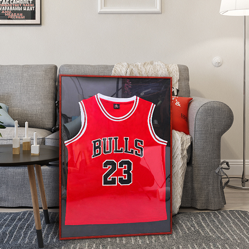 球衣裱框画框装裱足球篮球毛线服签名收藏展示黑色相框架挂墙收纳