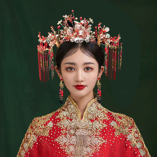 秀禾头饰中式大气新娘凤冠秀禾服发饰结婚奢华流苏步摇皇冠饰品女