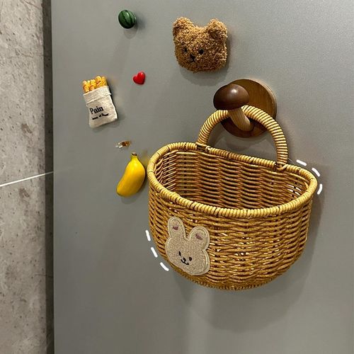 【新家的999个快递】姜蒜收纳筐厨房壁挂篮奶油风卡通仿藤编织篮