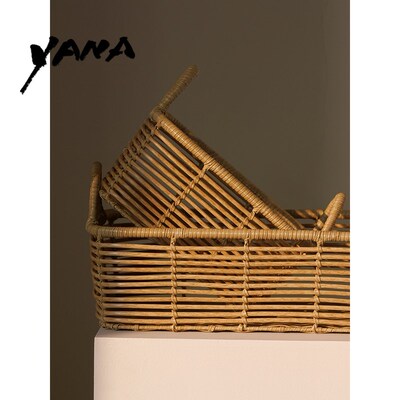 YANA亚纳家用浴室桌面仿藤编织提手长方形收纳篮卫生间洗澡杂物篮