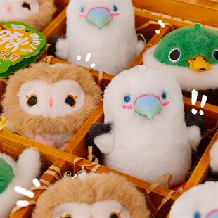 波普自然mini啾团子猫头鹰仓鸮绿头鸭红脚鲣鸟发声毛绒挂件小玩偶