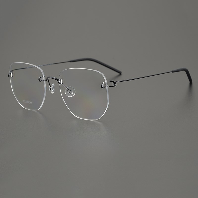超轻钛无螺丝大脸多边形近视眼镜框架男女商务配防蓝光变色平光镜