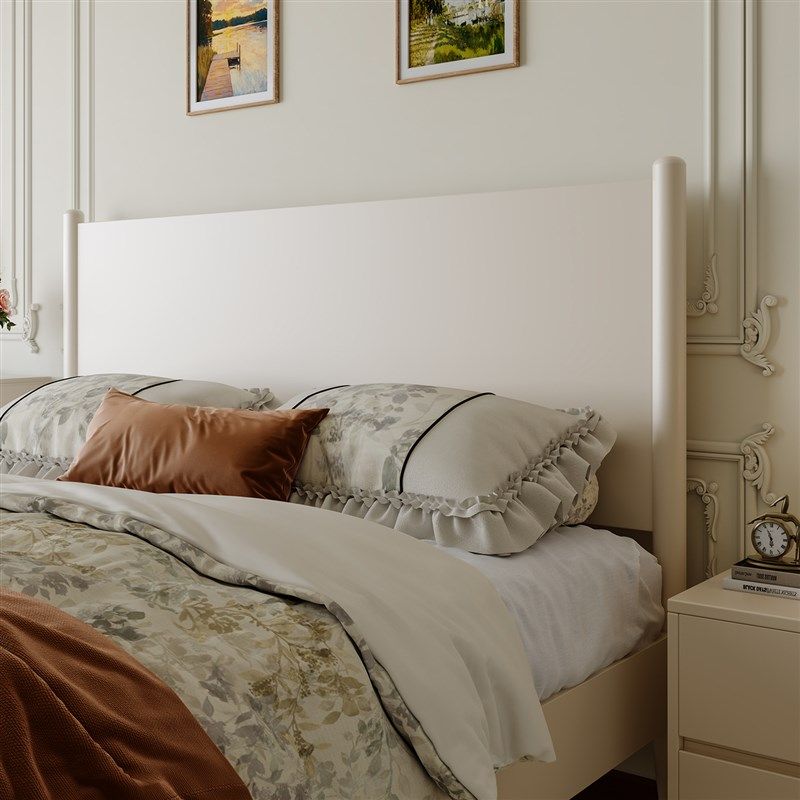 法式奶油风白色全实木床核桃木主卧1米8大床双人床家用高箱收纳床