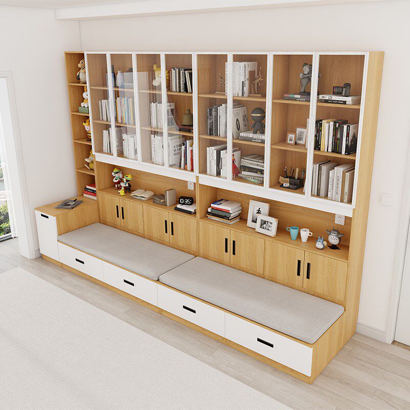 去客厅化卡座书柜一体整墙组合书架网红落地实木书柜沙发玻璃展示