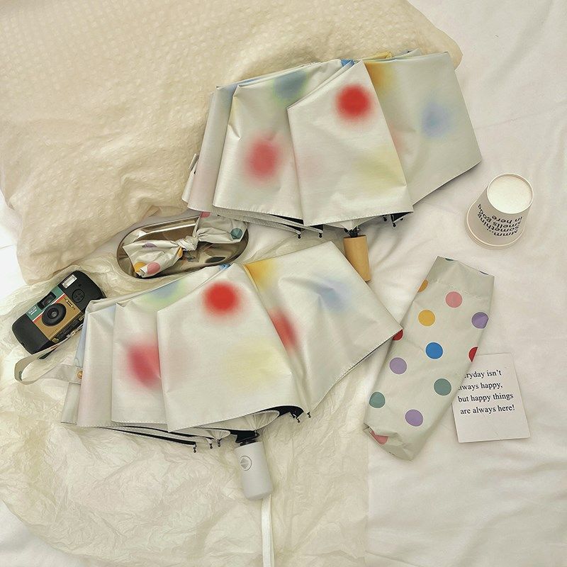 渐变波点小清新黑胶全自动雨伞晴雨两用女防晒遮阳伞可便携太阳伞