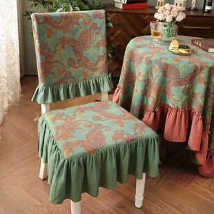 全棉花边椅垫套餐椅子坐垫纯棉美式复古新中式可拆洗四季通用定制