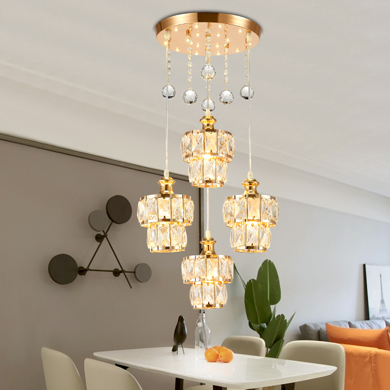 餐厅吊灯三头现代简约水晶灯具led圆盘创意个性家用餐桌灯饭厅灯