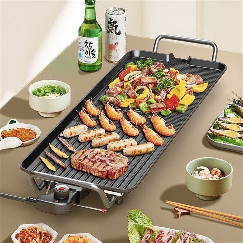家商用韩式大号不粘电热烧烤盘架烤肉锅机炉无烟室内长方形放串