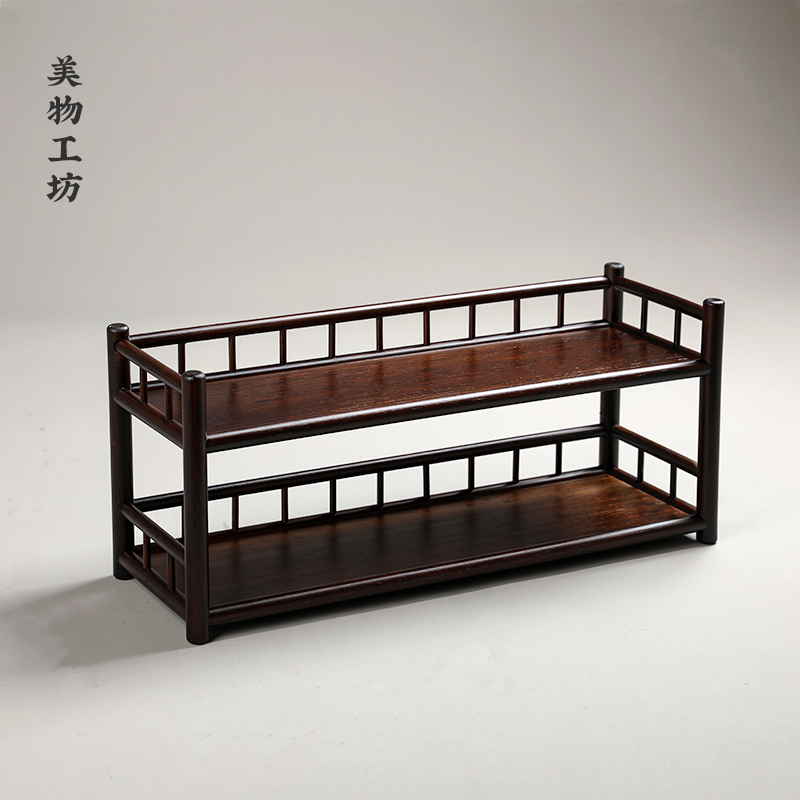 复古茶杯架竹制茶棚茶具茶壶收纳展示架多宝格博古架双层竹茶架子