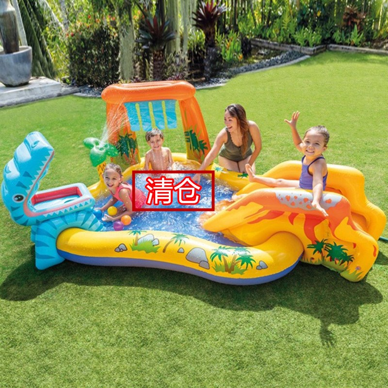 游泳池家用INTEX儿童充气家用小孩宝宝海洋球池 可喷水滑梯戏水池