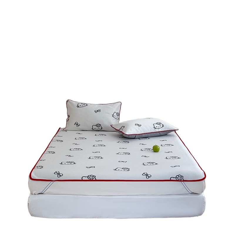 A类PE凉感提花猫咪凉席冰丝席三件套夏季可机洗学U生宿舍空调席子
