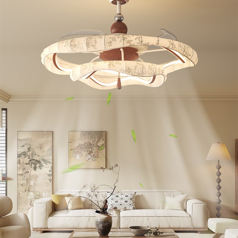 宋代美学客厅f吊扇灯法式中古风胡桃木色法式覆古大厅隐形静音灯