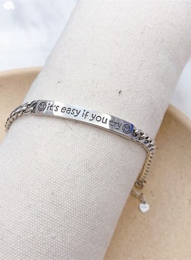 笑脸坦克链韩国东大门S925纯银复古做旧小众设计时尚百搭宽版手链