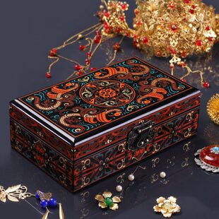 定制 复古风汉纹漆器首饰盒古典木质漆盒中国风礼品盒高端礼盒包装
