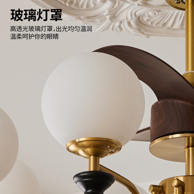 风扇灯客厅中古法式复o古吸顶吊扇灯宋代美学餐厅灯美式变频电扇