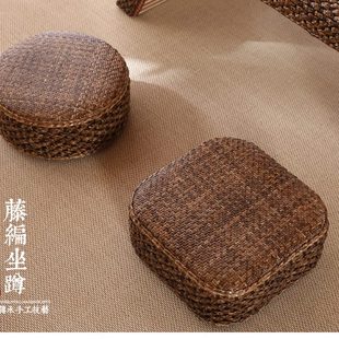 榻榻米蒲团飘窗坐垫阳台实木家用坐凳圆形垫子 藤编坐墩创意日式