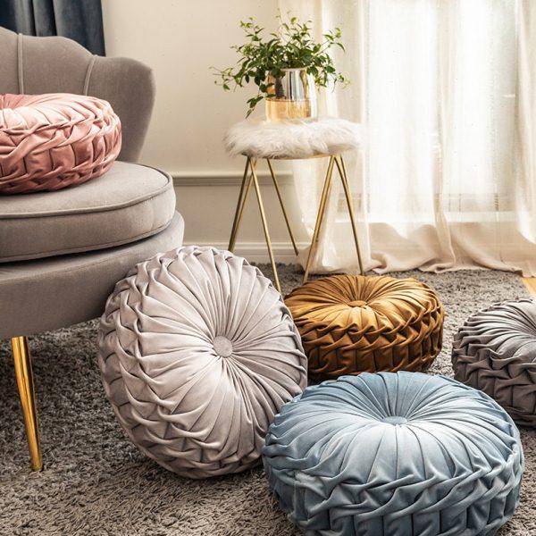 欧式轻奢风纯手工圆形坐垫地上抱枕客厅沙发靠垫飘窗腰靠背靠枕