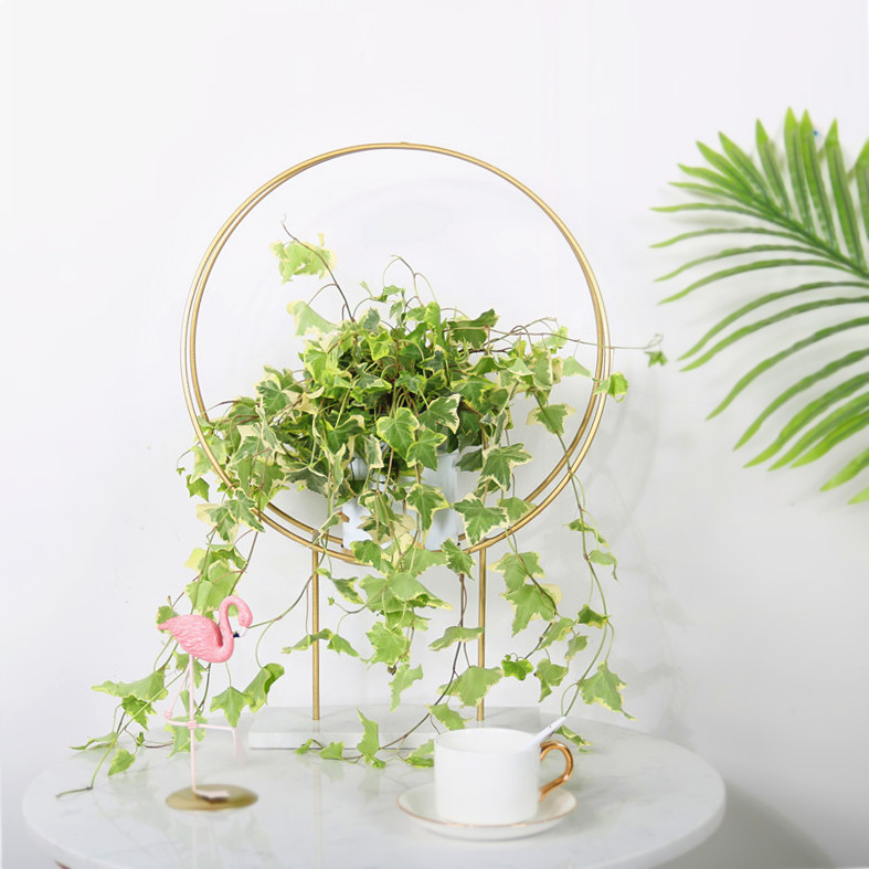 现代简约大理石金属几何创意花插花架摆件别墅样板房客厅家居软装