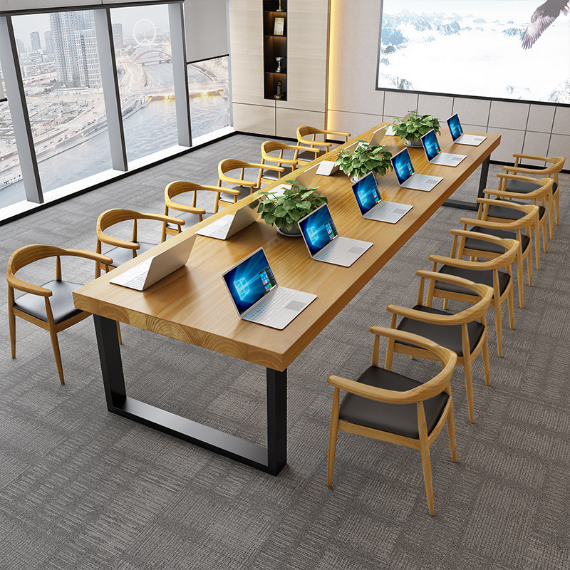 实木办公桌椅大型会议桌长桌 职员培训商务洽谈桌椅组合 长条方桌