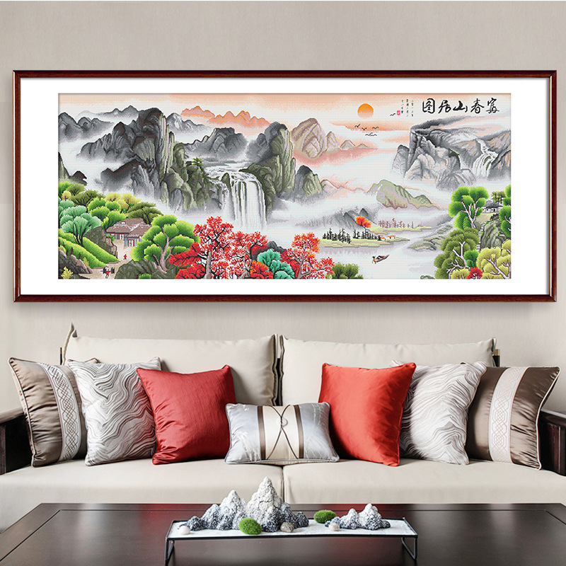 富春山居图大型客厅山水风景画 十大风景名画手工自己绣十字绣