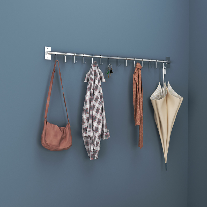 304不锈钢置物架免钉免打孔卫生间壁挂挂杆套装圈圈钩收纳壁挂式