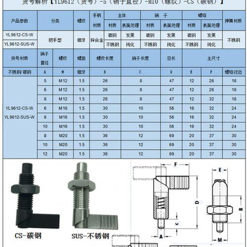 碳钢分度销l型-6-M12 细牙螺纹把手型 旋转柱塞 弹簧销 自锁螺栓