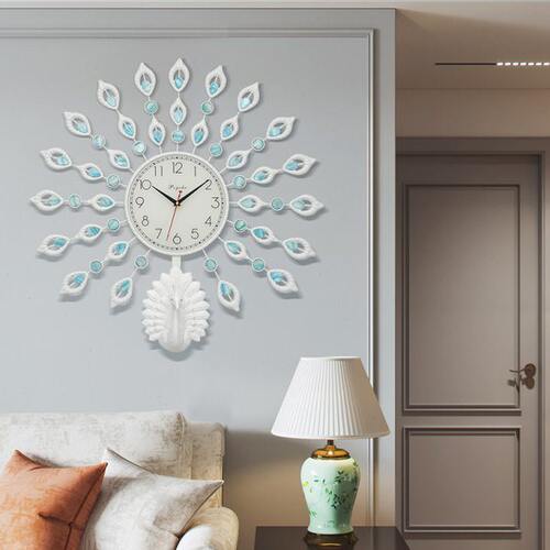 轻奢孔雀钟表简约挂钟时钟客厅创意艺术时尚家用个性电子钟石英钟