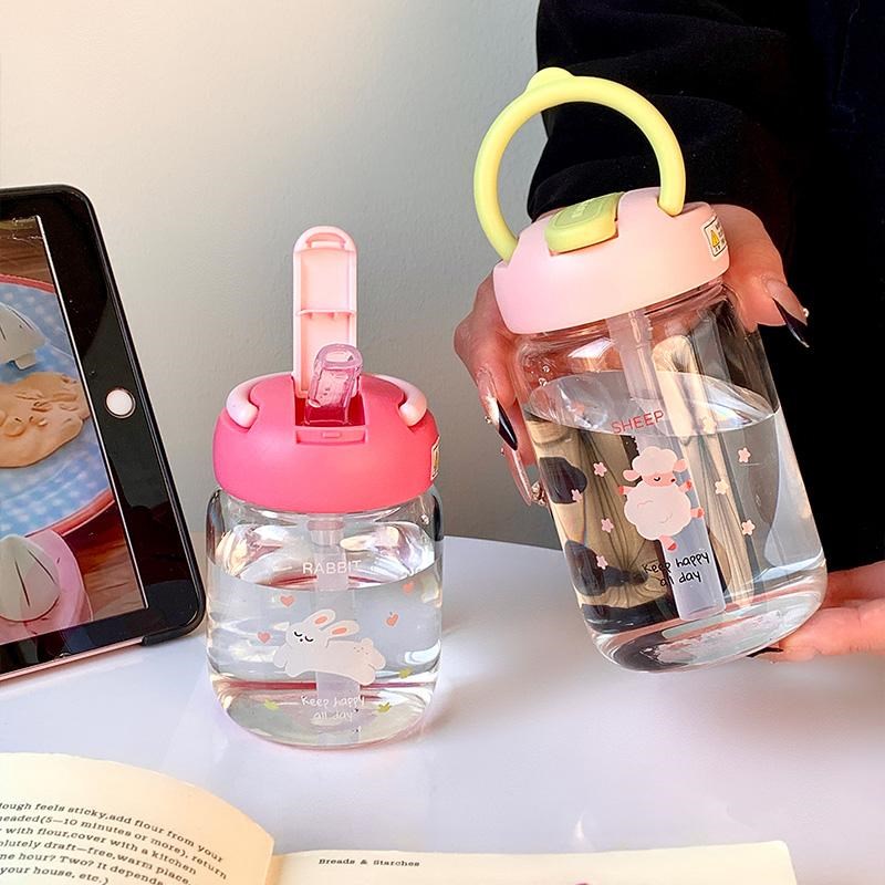 高硼硅玻璃水杯多k巴胺带吸管耐热耐高温迷你小巧便携高颜值女杯