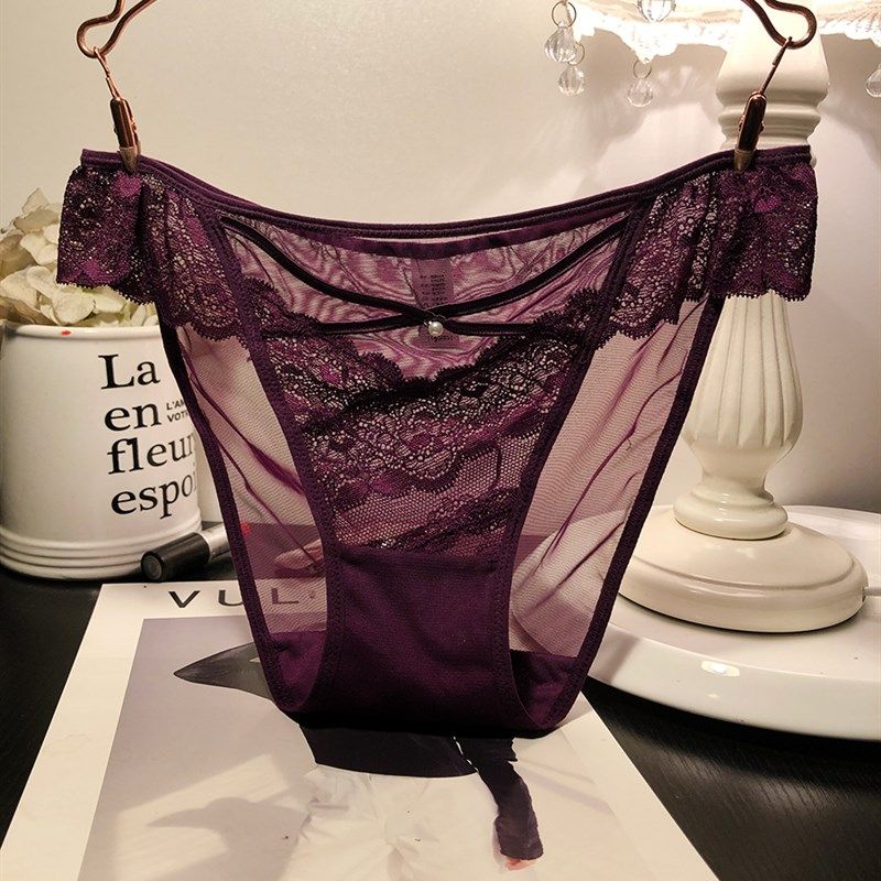 性感蕾丝网纱透视内裤女士优雅火辣纯棉档透气三角裤女半包臀3送1
