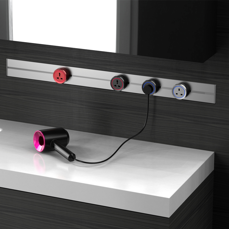 电力导轨客厅餐柜明装可移动轨道插座LED美规插排台湾110v适用