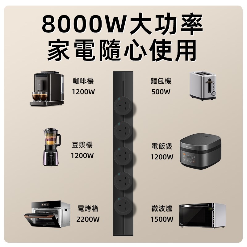 美式110v台湾轨道插座带线白色移动电力导轨滑道厨房餐边柜多功能