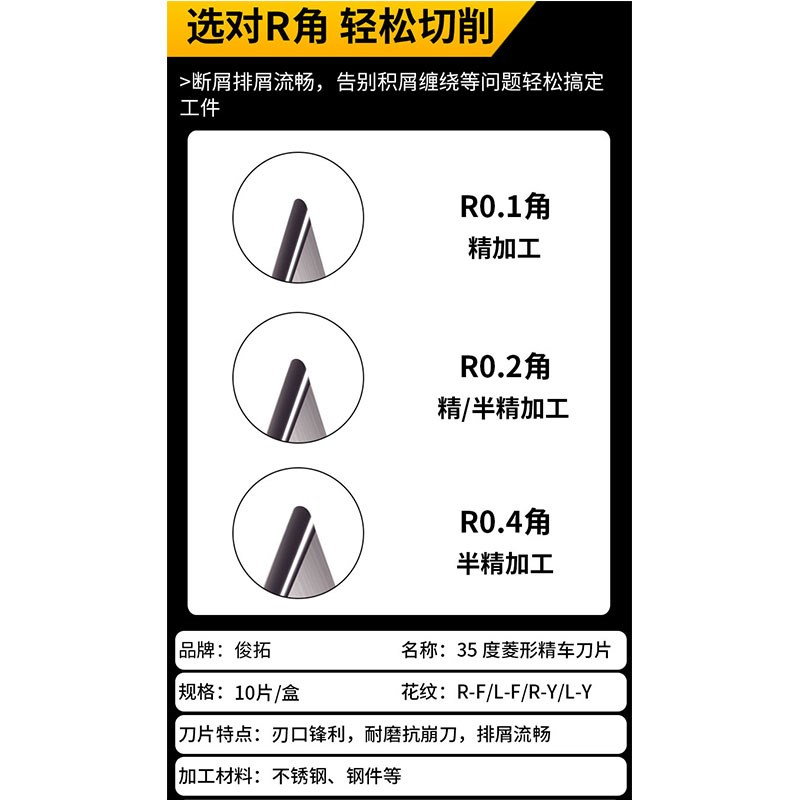 35度菱形精车刀片VBGT160404R-F开槽刀片VBGT11不锈Z钢尖刀刀头